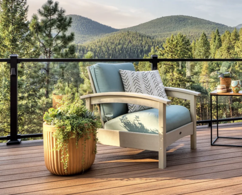 Close-up of a wooden deck with rich grain patterns, showcasing traditional wood aesthetics.